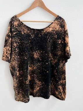 Bleached Black and Tan Short Sleeve Women's Top